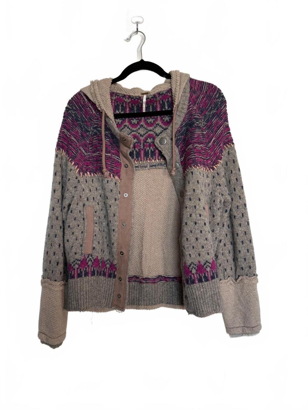 Free People CottageCore Hooded Button-Up Knit Cardigan Sweater Medium